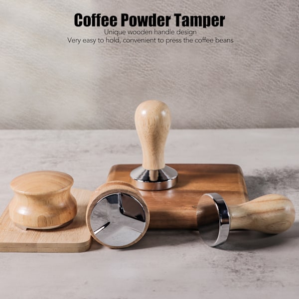 Kaffe Tamper, Avtagbar Rostfritt Stål Platt Botten Kaffe Pulver Press Hammer med Trähandtag, 51mm