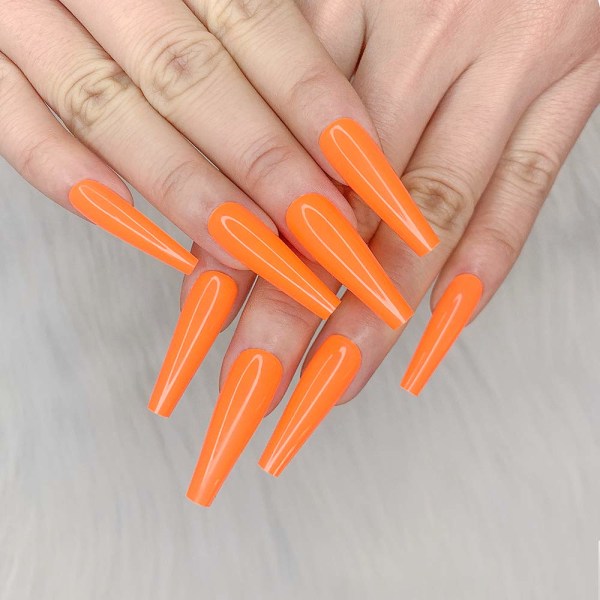 24 st djupa, rena, färgade ballerina-formade långa kistformade, glänsande falska naglar, tryck på nagel, falska nagelspetsar, manikyr för kvinnor och flickor