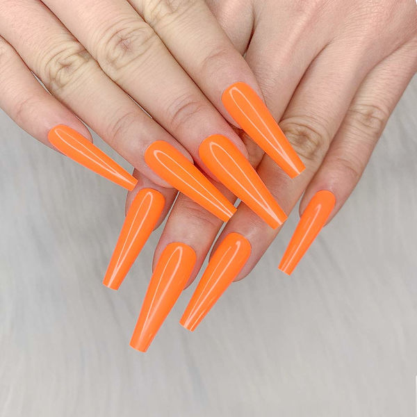 24 stk. Dyb Nude Ren Farve Ballerina Lang Kiste Glansende Falske Negle Tryk på Negle Falske Spidser Manicure til Kvinder og Piger