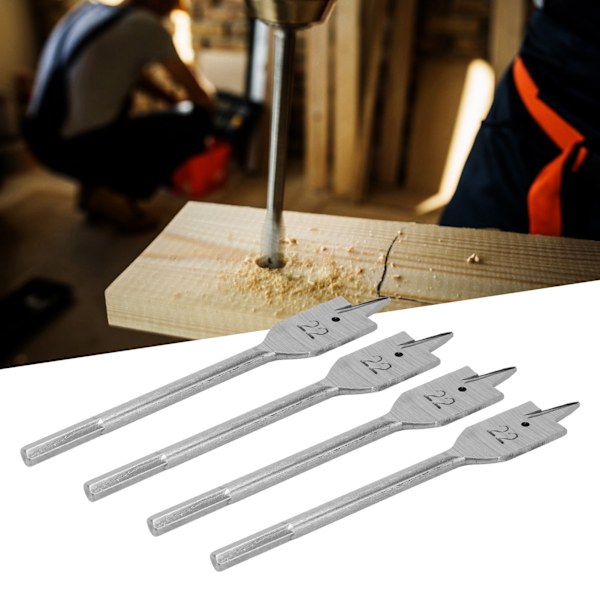 4 stk. Flat Wood Drill Bit Set Høykarbonstål Spade Boring Trebearbeidingsverktøy 22mm