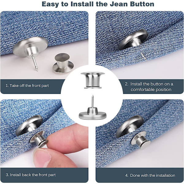 Jeans knapp utan sömnad metall omedelbar jeans knapp stift avtagbar