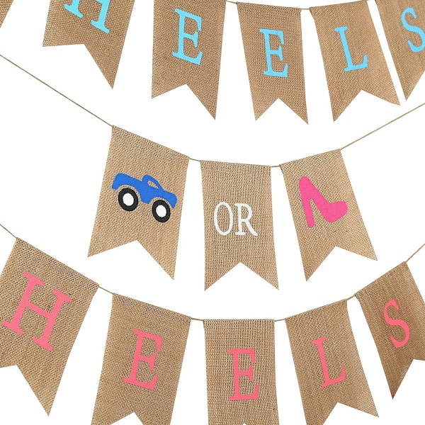 Hjul eller Hæl Banner Farverigt Flag Banner Babyshower Nyfødt, Hjul Hæl Halefinne Banner Burlap Snore Banner Høj Densitet Syet Kant Burlap Træk Banner