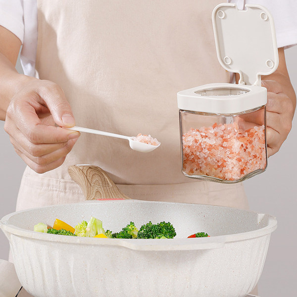 1 set kryddburkar set genomskinliga kryddburkar glas saltburk glasförvaring vit liten krydda