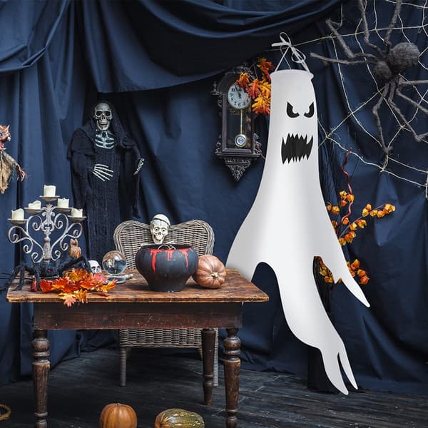 Halloweenin kummitteleva näytös, valaiseva aave herää eloon laadukkaalla polyesterikankaalla ja kirkkailla LED-valoilla, helppo ripustus parantaa ulkotiloja