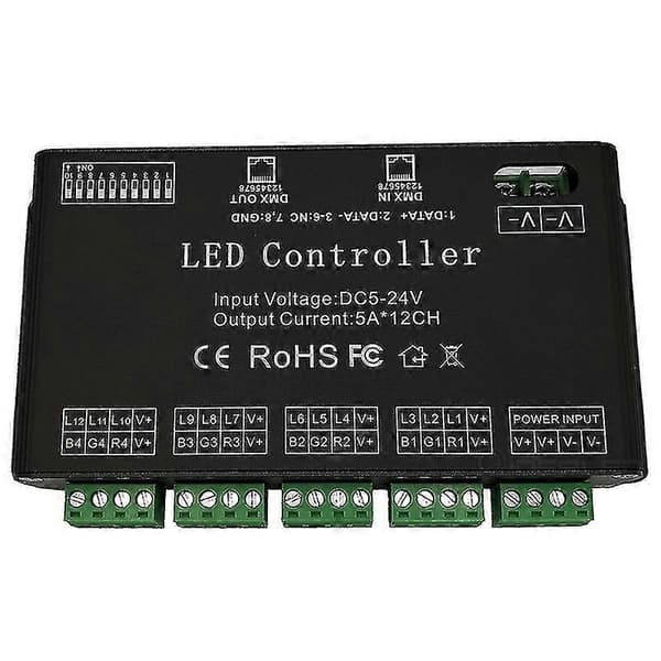 12-kanals dekoder RGB LED-kontroller 60A PWM DMX512 dimmerdriver for RGB LED-stripe og LED-modul
