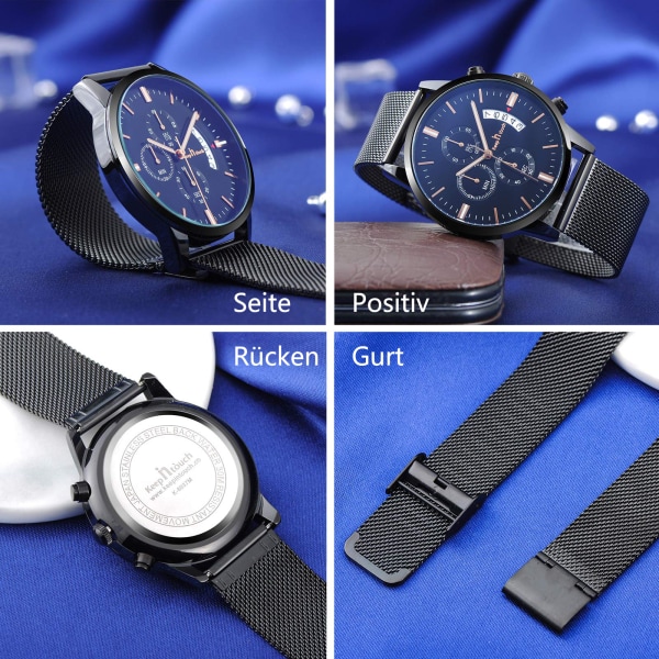 Herrklocka Mode Vattentät Sport Analog Kvarts Klocka Ultratunn Urtavla Rostfritt Stål Mesh Armbandsur Herr Datum