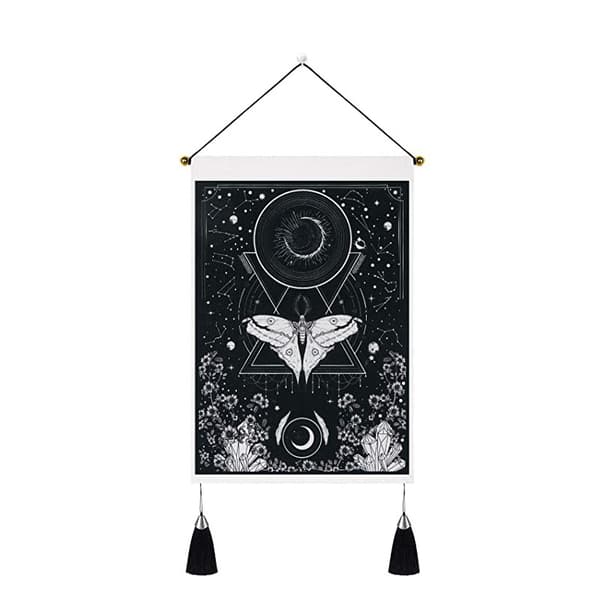 Sæt med 2 Måne- og Solvægtæpper med kvaster Tarot Sort Banner