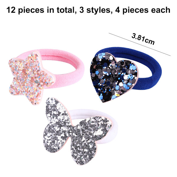 12 stk Glitter Hårstrikk for Små Jenter Elastiske Gummibånd