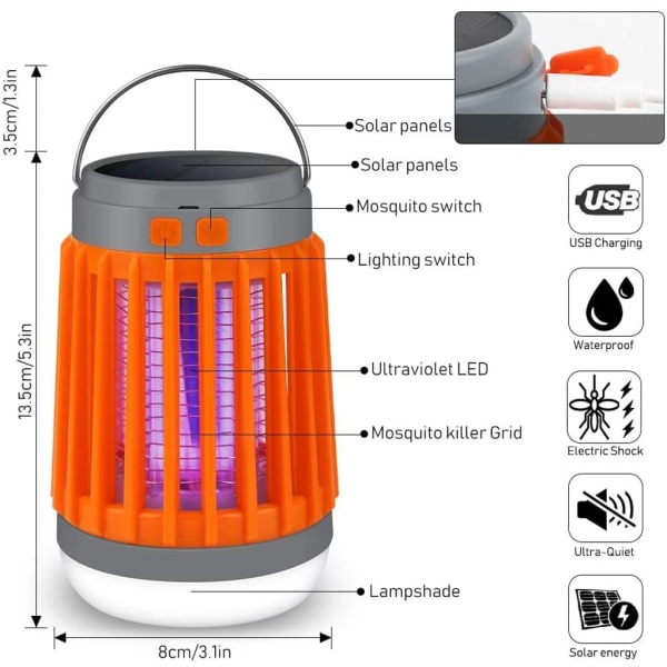 Aerb 3-i-1-mygglampa med UV-LED, 5 ljuslägen, campingmygga