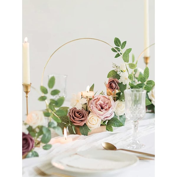 Elegant Design Blomsterbåge Mittpunkt Med Robust Träbas, Mångsidiga Dekorations Metallbågar För Bröllopsfest Babyshower Jul Heminredning,