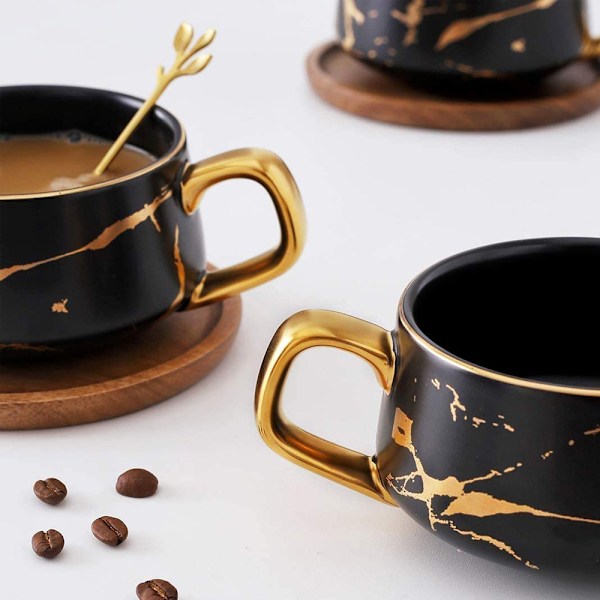 Cappuccino-kahvikupillinen ja aluslautanen, 300 ml posliini espresso kahvikupillinen tee kahvi cappuccino, kahvikupillinen puuallas-musta.