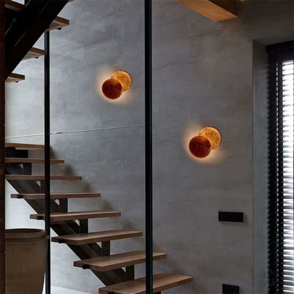 Moderne LED Væglamper med Ambient Lys, Roterbart Eclipse Design i Guld Kobber, Nem Installation til Soveværelser Gange Børneværelser (Rust
