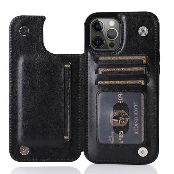 iPhone 12 - Praktisk stilfuldt etui med kortholder, sort sort