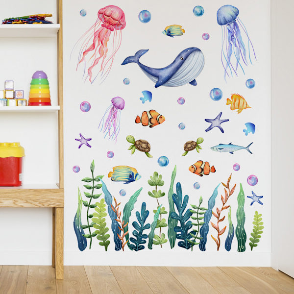 Meri-aiheiset seinätarrat - Ocean Fish -tapetti lastenhuoneeseen