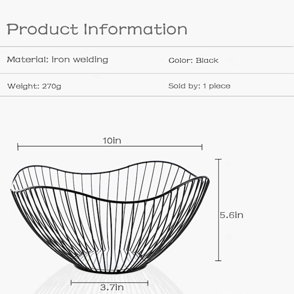 Elegant metalltrådfruktskål, utsøkt jernsveiset trådramme for hjemmeinnredning, minimalistisk bølgedesign, pustende hul struktur, sklisikker &