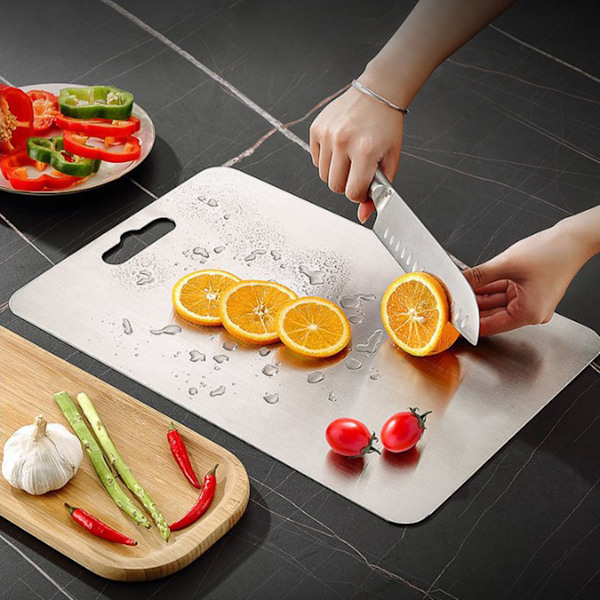 Skärbräda i rostfritt stål, 2 stycken köksskärbräda, 304 rostfritt stål non-stick skärbräda för kött, frukt och grönsaker