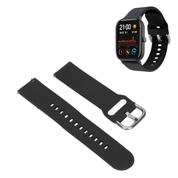 Smartwatch Silikonrem 20mm Monokrom Urrem med Hurtigudløsningsbeslag Silikonrem Sort