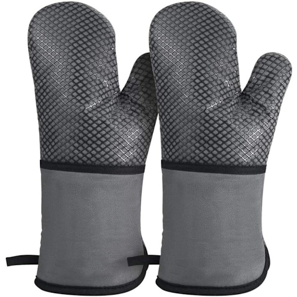 Good Grips Silikon Grytvante, Värmebeständiga Bakhandskar, Extra Långa Grå Matlagningshandskar med Halkfri Silikonrand för Grillning, Bakning