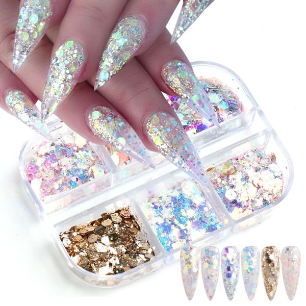 2 lådor White Pearl Chrome Nail Powder - Transparent Clear Ice Shimmer Chrome Pigment Pulver för naglar, glaserade munkinspirerade naglar Spegeleffekt