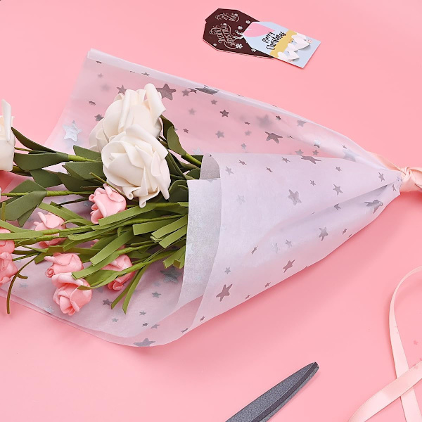 10 stk gull stjerne snøpære papir + 10 stk sølv stjerne snøpære papir - 50 * 70 cm