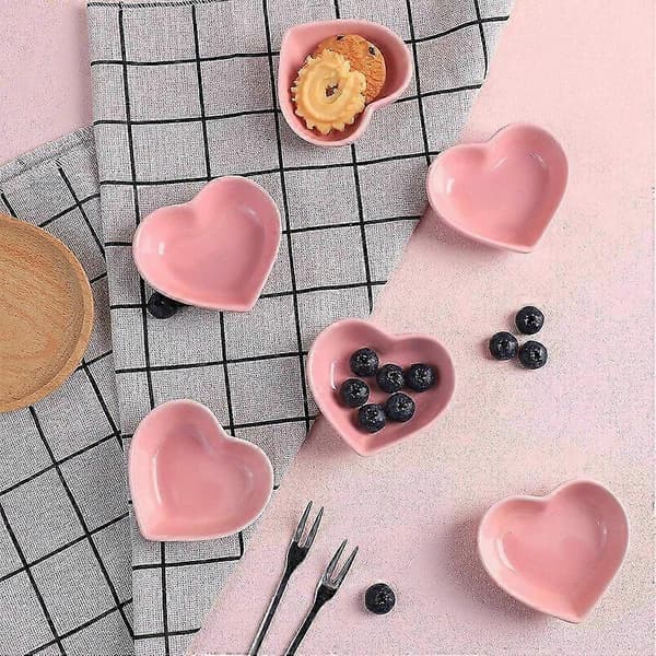 Hjärtformade keramiska skålar, set om 6 Pink