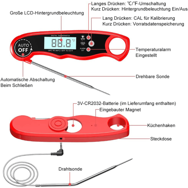 Øyeblikkelig avlesnings kjøtttermometer for grilling og matlaging. Best