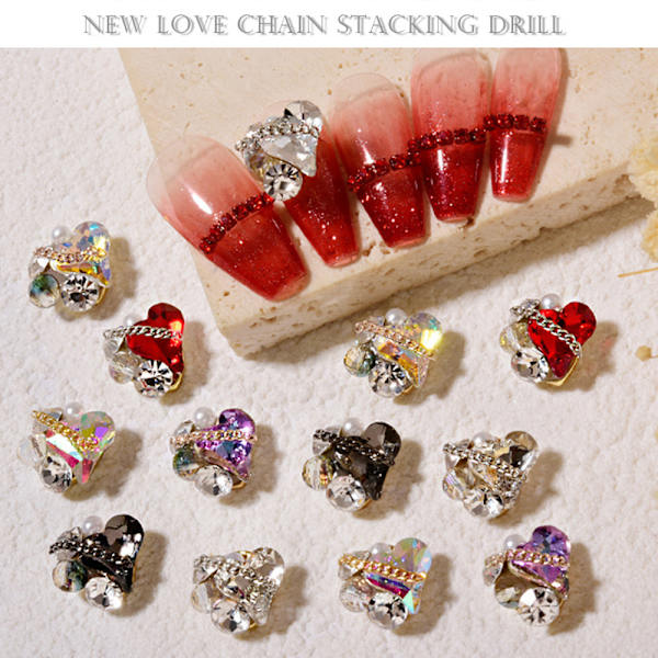 6 stk. Hjerteformede Metal Alloy Rhinestone Negle Smykker Farverige 3D Neglekunst Charms Hjerte Glansfulde Negle Krystal Diamanter Ædelstene Manicure Negle Dekorationer
