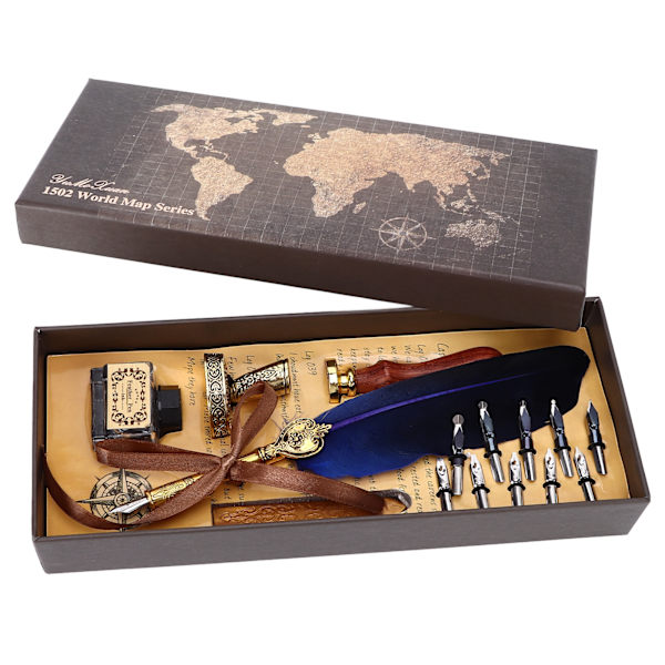 Kalligrafi Pen Retro Elegant Udsmykket Mønster Holdbar Bærbar Attractiv Dekorativ Skriveartikler til Hjem Mørkeblå