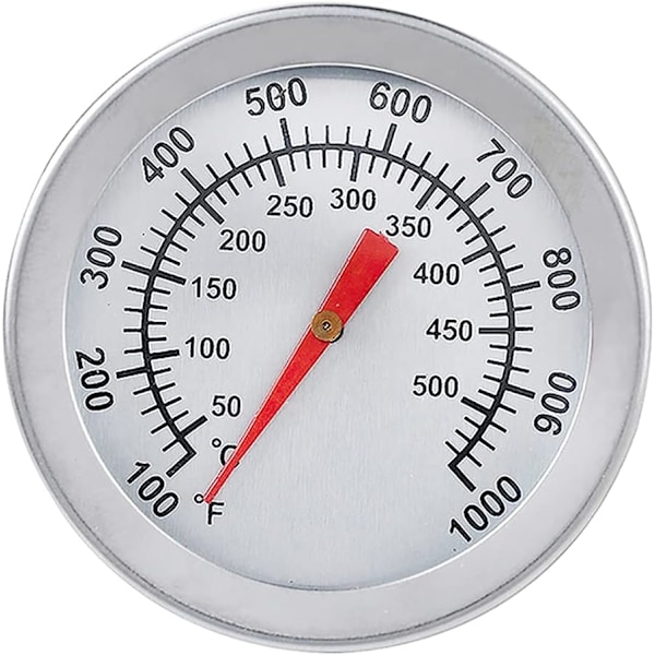 Grilltermometer i rostfritt stål, analog urtavla för tydlig avläsning, 50-500°C / 100-1000°F intervall, hållbar konstruktion, värmeindikator för