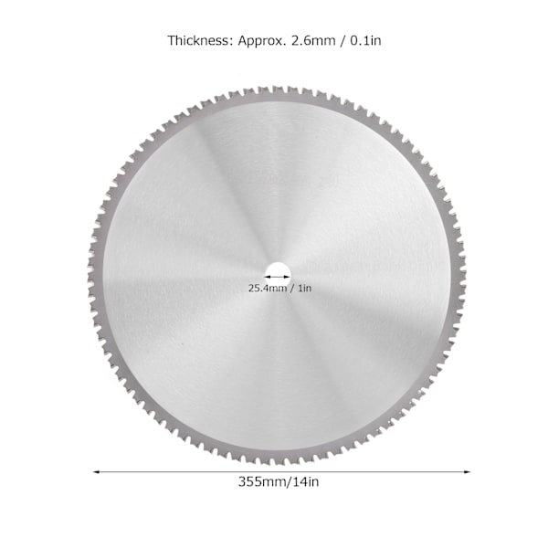 Cirkelsågbladskiva i HSS-stål för järn, 355 x 2,6 x 2,0 x 25,4 x 90T