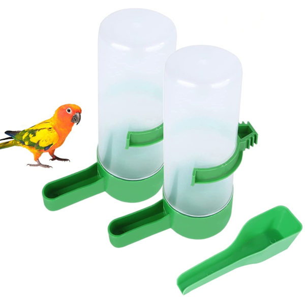 2-pack automatisk fågelmatare dispenser fågel vattenflaska drickare behållare vattenbehållare klämma hängande i fågelbur för papegojor undulat nymfkakadua