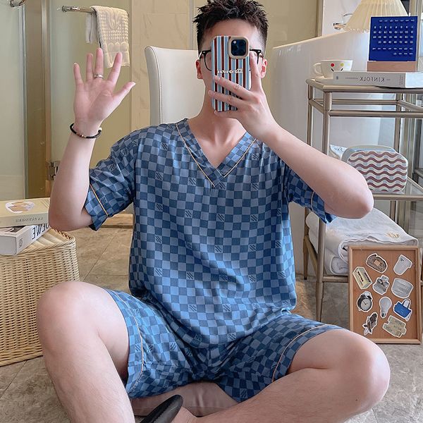 Menn Kort Pyjamas Sett Mann Sommer Tynn Bomulls Shorts Trykk Casual Hjem Loungewear V Hals XL