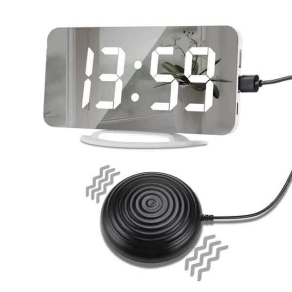 Högljudd digital väckarklocka för döva, spegelformad digital LED