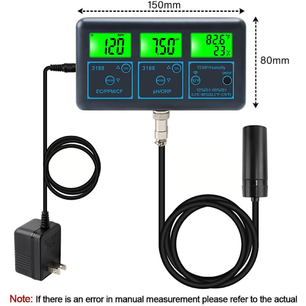 7-i-1 Multi-Parameter Vannkvalitetsmonitor for Akvarier Hydroponics, Sanntids Ph, Orp, Ec, Ppm, Cf, Luftfuktighet og Temperaturanalyse Via App