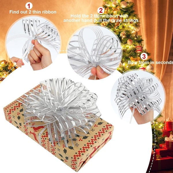 4-pack presentförpackningsdekoration - silver