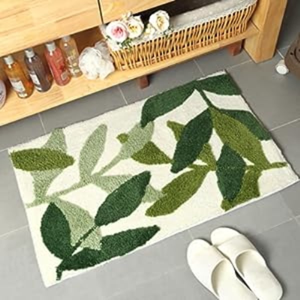 Blad Mikrofiber Stark Vattenabsorption Grön Badmatta Tork