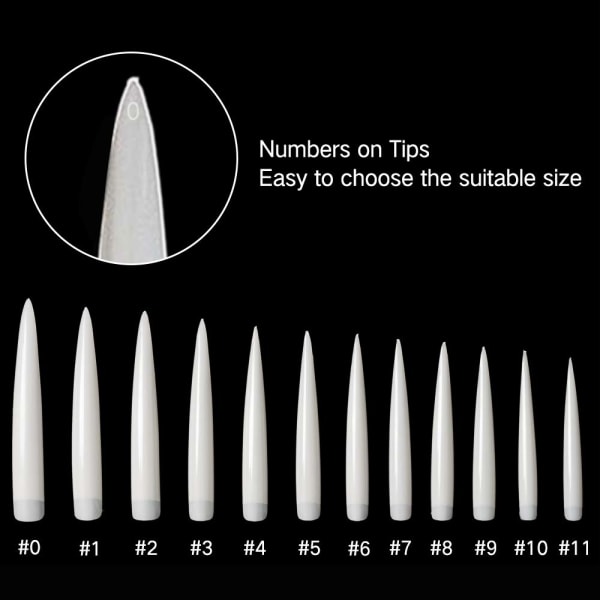 120 stk Stiletto Ekstra Lange Skarpe Falske Negletips Akryl