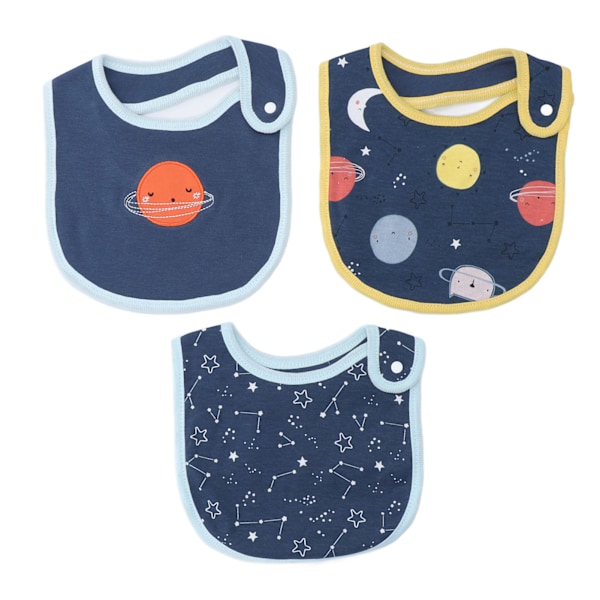 Baby Bibs Cotton Snap Button Closure Absorbent Cartoon Infant Saliva Towel for Newborn 3pcs Space