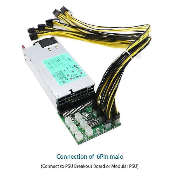6 stk. 16awg 6-pin PCI-e til 8-pin (6+2) PCI-e (hann til hann) GPU-strømkabel for server for grafikk