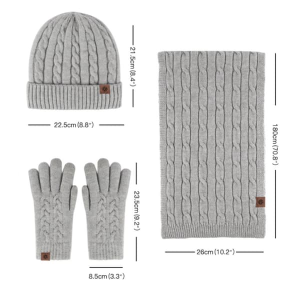 Vinterstickad Mössa Beanie Lång Halsduk Pekskärmshandskar Set Skull Cap Halsvärmare Handskar