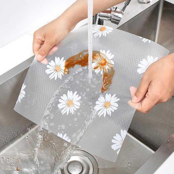 Klar Køleskabsforinger med Daisy Print, Vaskbare Køleskabsmatter Hyldeforinger Vandtætte Køleskabsunderlag Skuffe Bordunderlag Køleskabsmatter til Hylder