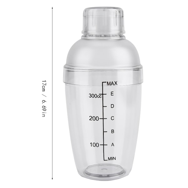 Anti-lekkasje Transparent PC Resin Cocktail Shaker Mixer med Skala Bar Tool (300ml)