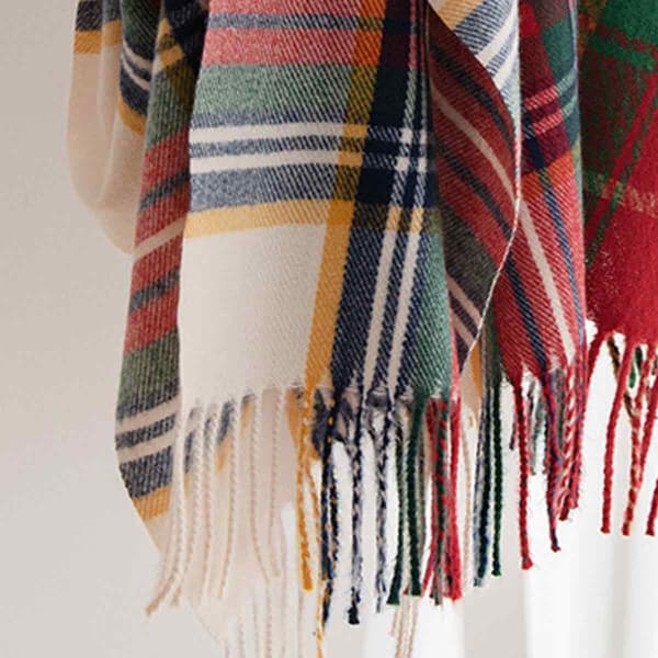 Blød og varm plaid-sjal til damer og herrer, moderigtige efterårs- og vinter-sjaler med kvast