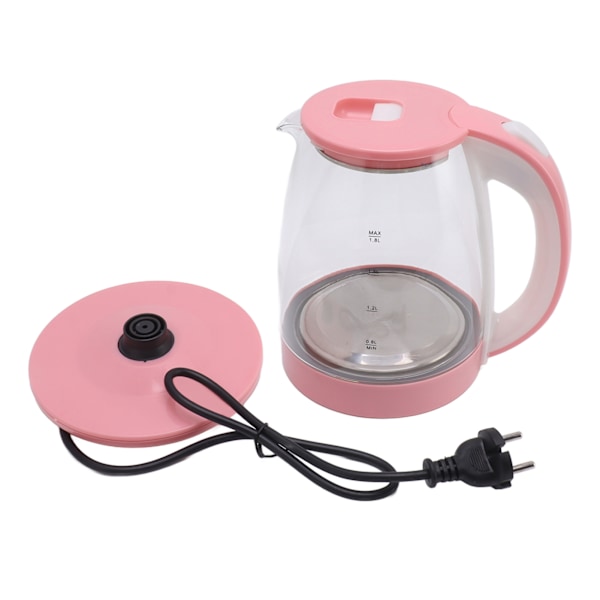 1800W Elektrisk Vattenkokare 2L Varmvattenberedare Bred Öppning Glas Tekanna Automatisk Avstängning Torrkokningsskydd EU-kontakt 220V Rosa