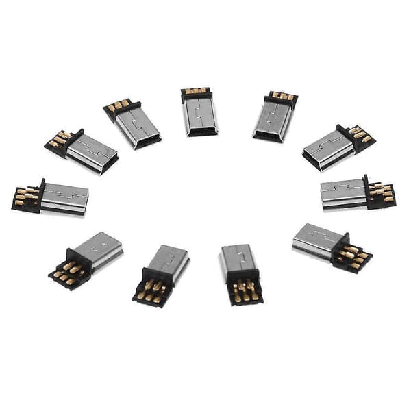 10 kpl Mini USB 5-nastainen urosliitin DIY-liitin hopeanvärinen tummanharmaa