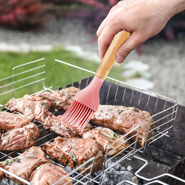 Alsidig silikone pensel til saucer, varmebestandig op til 230°C, massivt træhåndtag og silikone non-stick lugtfri fødevaregodkendt materiale