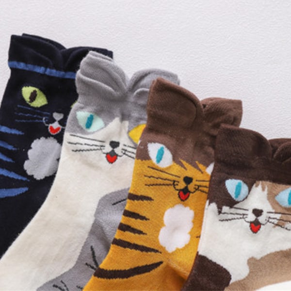 4 par bomullsstrumpor, pojke/flicka roliga strumpor tecknade strumpor söta djurstrumpor mönster sneakersockor