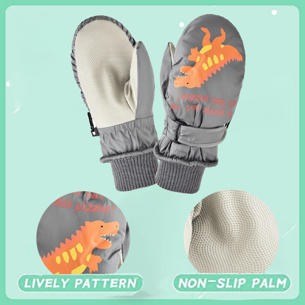 Vanntette skihansker for barn, søtt mønster, vinter snøhansker for babygutt Gray
