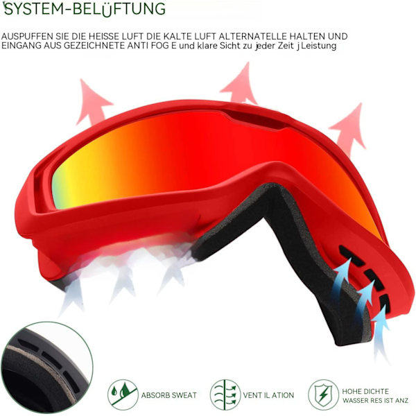 Skibriller, skibriller for menn og kvinner skibriller UV400, tåke, vind, OTG-briller