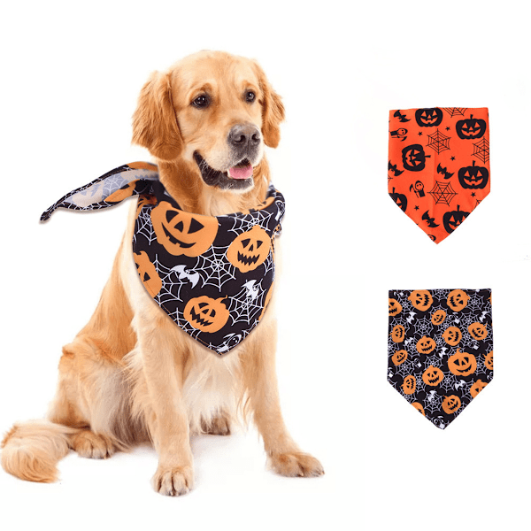 Halloween Hundebåndana 2-pakning, Gresskar og Spindelvev Bibs, Omvendbar Trekant Pet Scarf